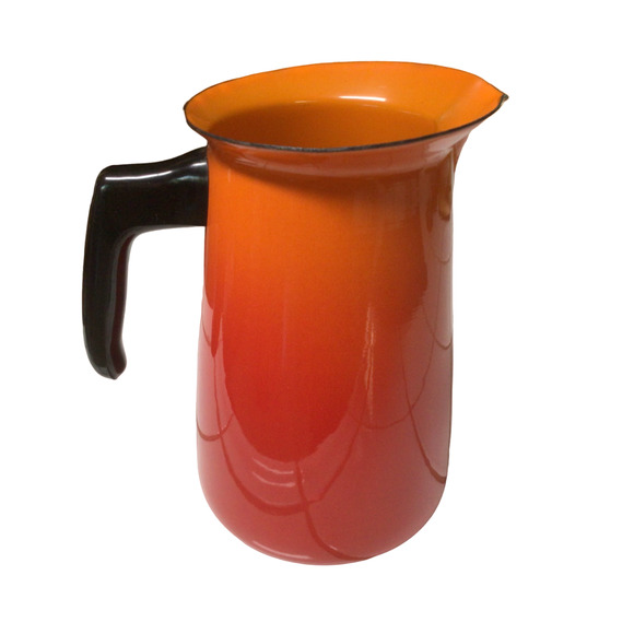 Vintage Enamelware Pitcher Red Orange Metal Half Gallon Enamel Decor 915A - Picture 1 of 5